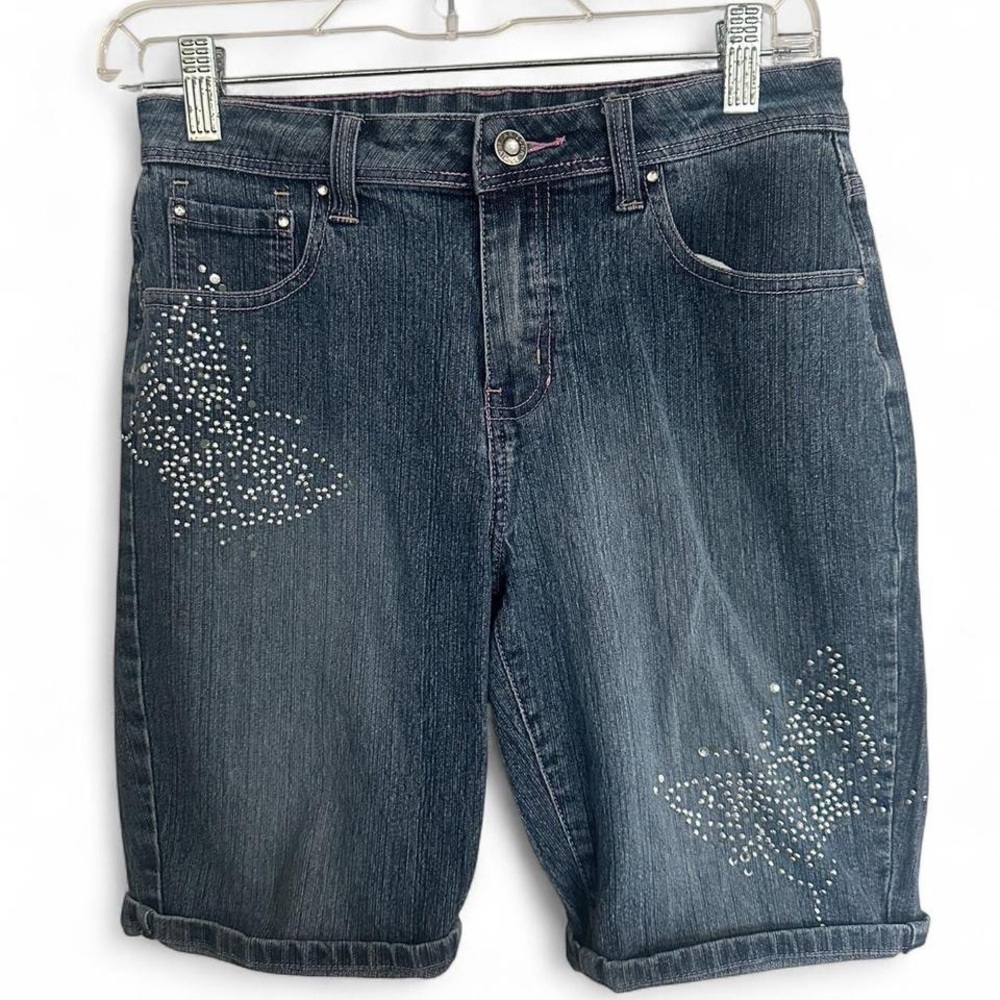 Arizona Jean Co Blue Jean Shorts with butterfly rhinestones design